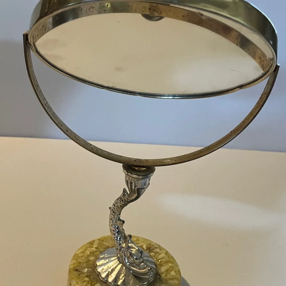 Vintage Metallic Dragonfish Vanity Mirror‎ on Weighted Base